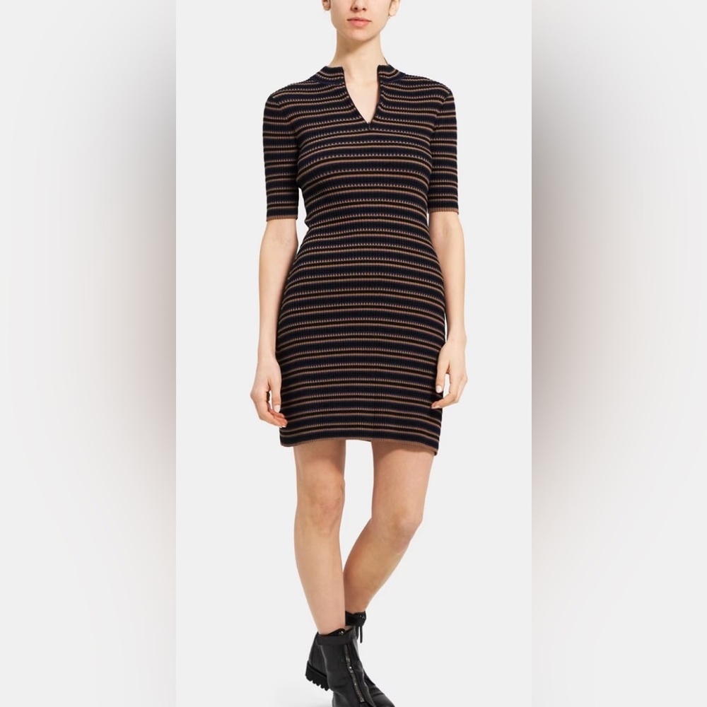 Theory High Neck Mini Dress in Rib Knit